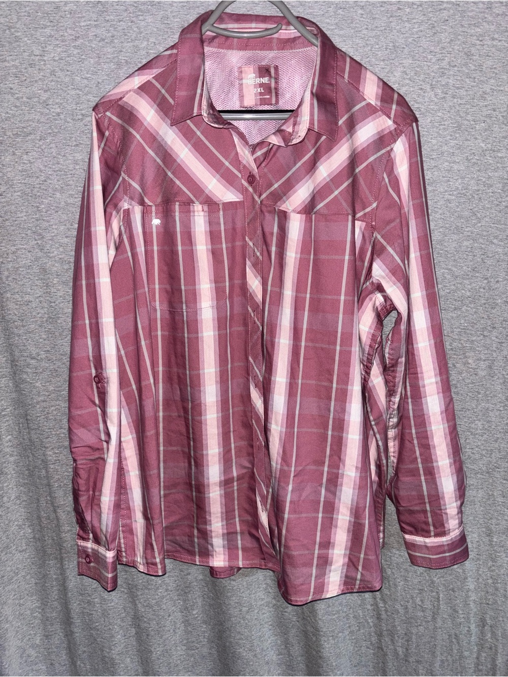 Berne Women’s Plaid Button-Down Shirt in Rose Pink